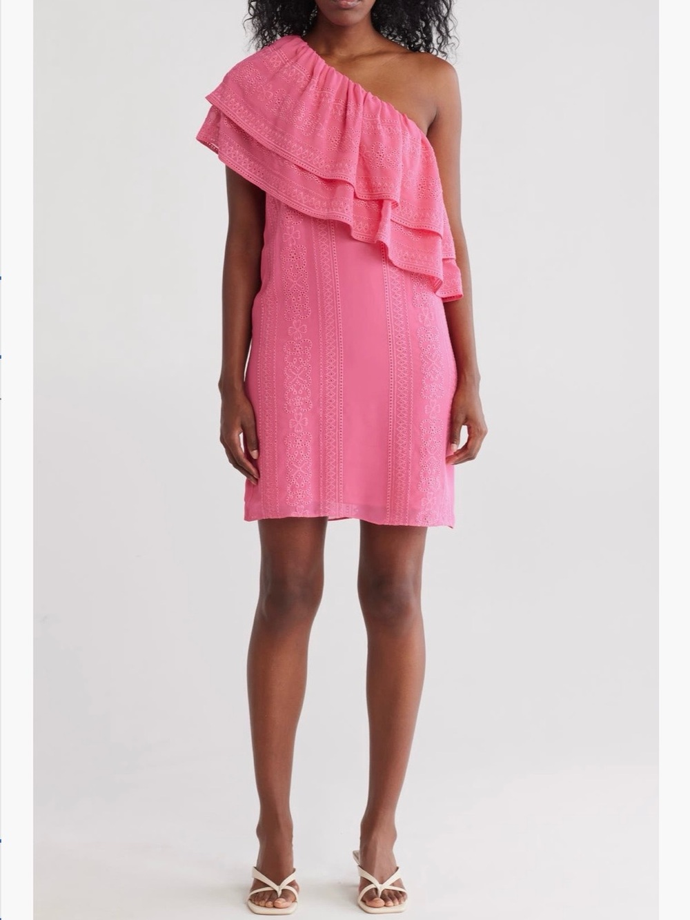 Trina Turk One-Shoulder Pink Ruffle Shift Dress, NWT